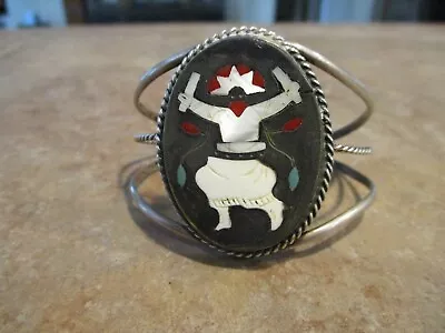 LIVELY Wide Vintage Native American Sterling Silver GHAN DANCER Bracelet • $219