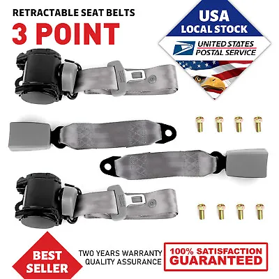 Universal Retractable Adjustable 3 Point Safety Seat Belt Straps Kit Car Vehicle • $41.99