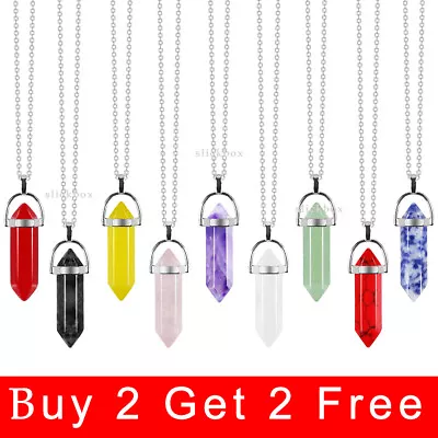 Natural Quartz Chakra Crystal Healing Point Cut Gemstone Pendant Reiki Necklace • £3.49