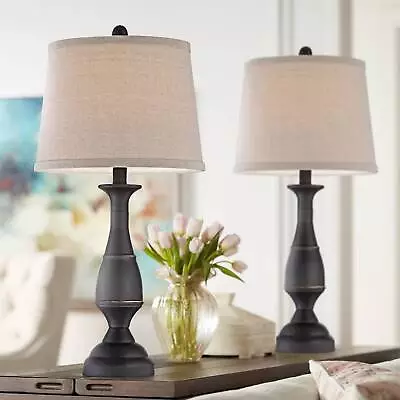 Ben Rustic Farmhouse Table Lamps 25  High Set Of 2 Bronze Beige Shade Bedroom • $59.95