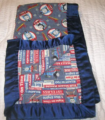 THOMAS THE TRAIN Blue Toddler Blue Blanket Crib Baby Quilt 39 X 43 Reversible • $9.10