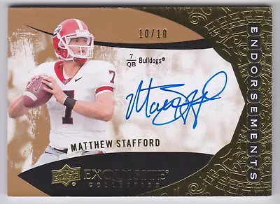 2014 UD Exquisite Matthew Stafford Endorsements Auto 10/10 Bulldogs Lions Rams • $99.99