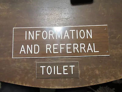 TWO 2 Vintage Plastic SignS Information And Referral Black & Toilet 4x 12  2x5  • $14.99