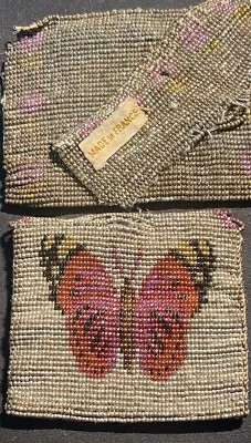 Steel Cut Micro Beaded Bag Purse Art Deco Lot Vintage Antique Butterfly France  • $4.99