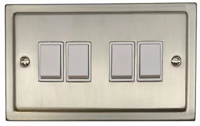 G&H TSN4W Trimline Plate Satin Nickel 4 Gang 1 Or 2 Way Rocker Light Switch • £23.15