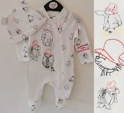 £13.49 • Buy Paddington Bear Sleepsuit With Hat 0-3 Months Baby Boys Girls Unisex BNWT