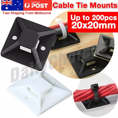 100 200pc Self Adhesive Cable Wire Zip Tie Mounts Base Clamps Clip Black 20*20MM • $5.89