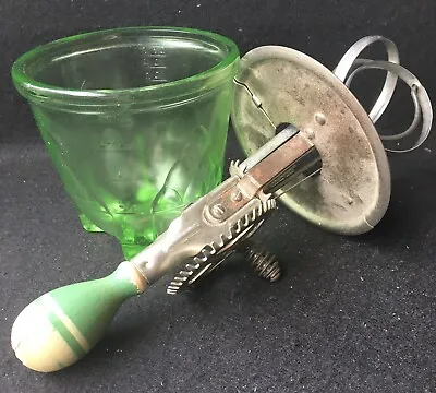 Vaseline Glass Measure Cup & A&J Hand Mixer Highly Collectible Green Depression • $80