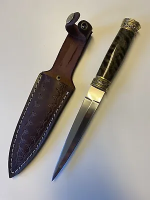Gambler’s Dagger Stainless Steel Blade Curly Mango Handle Leather Sheath • $95