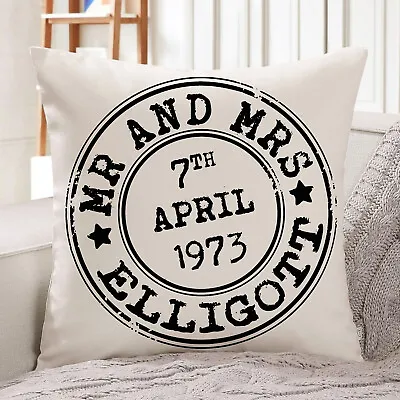Personalised Wedding Cushion Cover Anniversary Stamp Pillow Mr & Mrs Love KC35 • £12.95