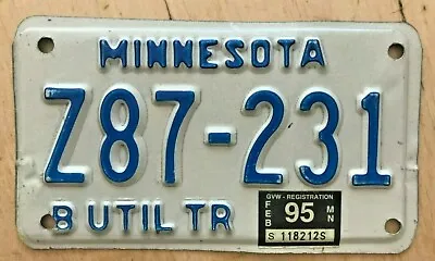 1995 Minnesota Utility Trailer Motorcycle Size License Plate    Z87 231   Mn 95 • $12.99