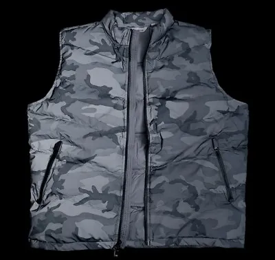 Peter Millar Crown Apres Puffer Ski Mens XL Iron Reflective Camo Vest Gray $298 • $169.99