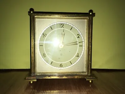 Vintage German F Mauthe Art Deco Rensie 7 Jewel Brass Glass Mantle Clock Working • $59.99