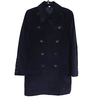 Helmut Lang Mens Pea Coat Navy Blue Corduroy 90s Longline Double Breasted 42 Sm • $212.50