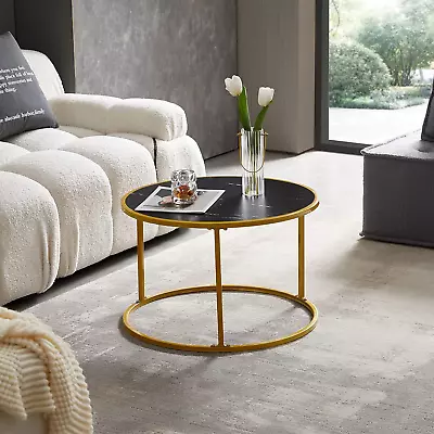 Round Coffee Table Living Room Side Tables Modern Marble Metal Frame Furniture H • $33.38