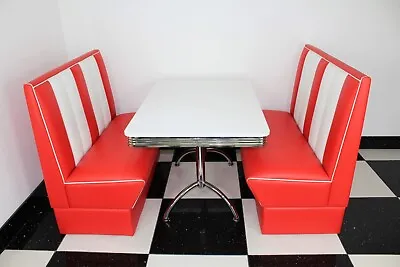 American Diner Furniture 50s White Table And Red Booth Set Commercial Grade • £1295