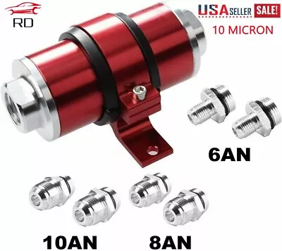 Red 10 Micron Inline Fuel/petrol Filter +bracket Billet Aluminum An6/an8/an10 Us • $33.48