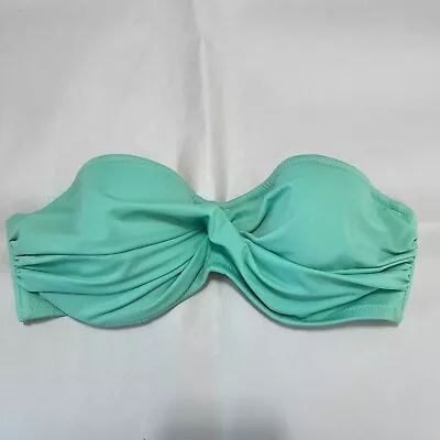 J Crew Bikini Top 34C Bathing Suit Strapless Green Padded Underwire Bandeau Swim • $13.41