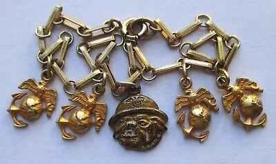 Vintage Wwii Gf & Sterling Silver Us Marine Corps Sweetheart Charm Bracelet • $69