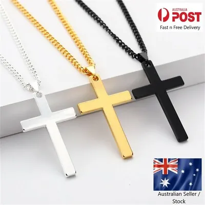 Necklace Cross Pendant Steel Stainless Chain Men Women Religious Jesus Crucifix • $7.49