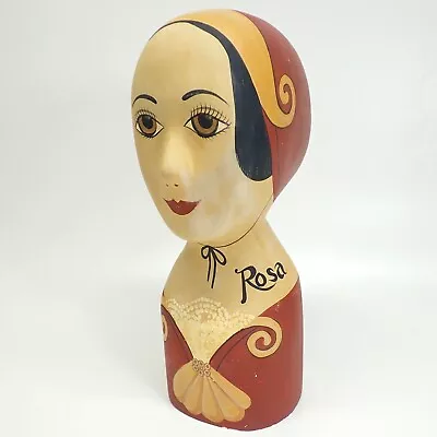 Vintage Millinery Painted Lady Head Mannequin 14  Plaster Wig Hat Stand Rosa Y34 • $129