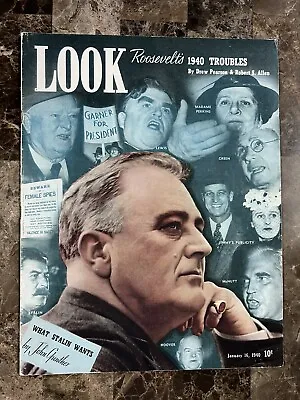 January 16 1940 Look Magazine Roosevelt ~ FDR ~ WWII ~ No Label ~ Newsstand Copy • $24.99
