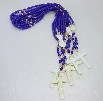 Lot Of 7 Vintage Rosary Beads Necklace Handmade Blue Praying Crucifix BB • $20.22