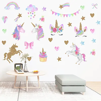 Rainbow Unicorns Star Shape Horse Wall Stickers For Bedroom Pvc Animal Decal `d • $11.68