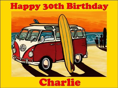 £6.49 • Buy Personalised VW Camper Van Surfing Edible Icing Birthday Cake Topper A4