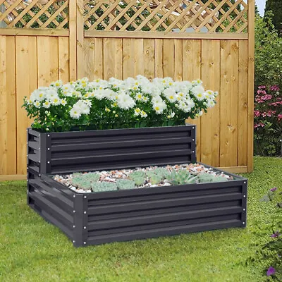 2Tier Raised Metal Black Garden Bed Planter Vegetables Grow Flower Herbs Box Kit • £42.95