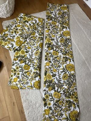 £13 • Buy Vintage Retro Flower PRINT CURTAINS. GENUINE 70's. FABRIC YELLOW   64” X 81” D