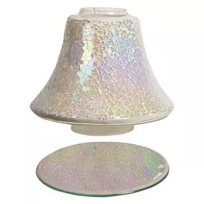 Aroma Accessories Decorative Crackle Mosaic Candle Jar Shade & Tray Set - Pearl • £19.99