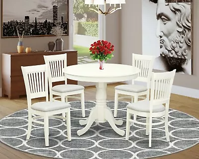 5pc Kitchen Dinette 36  Round Pedestal Table + 4 Padded Dining Chairs Off-white • $540