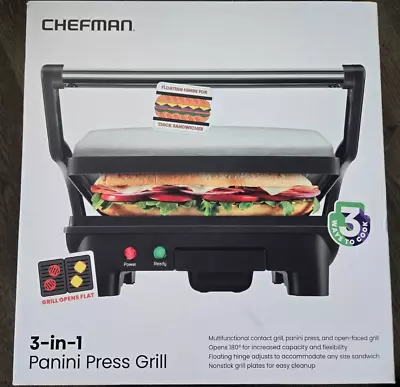 Chefman RJ02-180-4-R 3-in-1 Electric Indoor Panini Press & Grill 4-Slice 1400W • $32.99