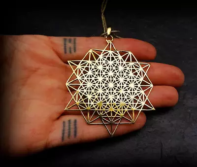 Tribal Brass Gold Plated Mandala Sacred Large Pendant 64 Point Star Tetrahedron • $18.66