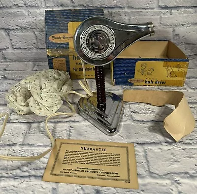 Vintage 1950's Handy-Hannah Chrome Hair Dryer With Original Box & Stand Tested • $60