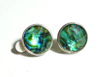NEW - M&S Silver Plated Real Blue/Green Abalone Shell Resin Top Stud EARRINGS • £3.80