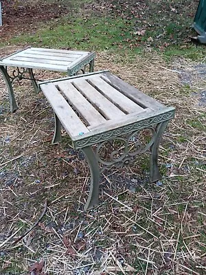 Two Antique Cast Iron Wooden Garden Tables • $100