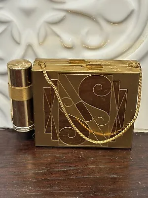 Vintage Deco Gold Tone Makeup Compact Case Lipstick Mirror Cigarette  Carry All • $80