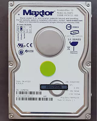 Maxtor DiamondMax 10 6L200P0 200GB 3.5   IDE Hard Drive 6L200P0041L11 L42MAQG • $27.97