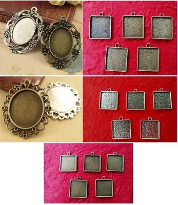 5-10 Cabochon Base Pendant Trays Bezel Blank DIY Jewelry Making Bronze Or Silver • £1.99