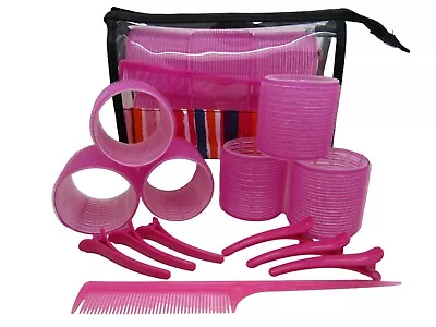 Hair Rollers Set 6 Jumbo Curl Cling Hair Curlers 60mm Comb Clips Case • £8.99