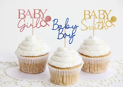 Baby Shower Cupcake Toppers Personalised Baby Cake Decorations Party X6 Pack • £5.50