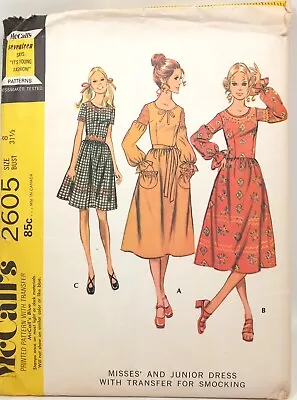 Boho Vintage Dress 1970s Misses Junior McCall's Sewing Pattern 2605 Size 8 Cut • $7.99