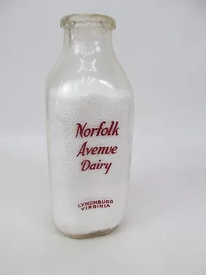 $100 • Buy Vintage Milk Bottle Glass Quart – Norfolk, Ave Lynchburg, VA Dairy