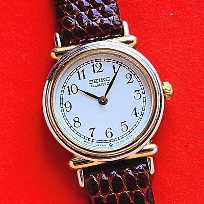 Seiko Ladies Watch Beautiful Dial With Brown Leather Band 2Y00-0B19 Vintage • $99