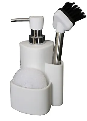 Caddy Ceramic Kitchen Soap Dispenser White -Sponge Scrubby Dish Brush Washing Up • £11.49
