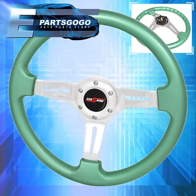 Universal 6 Bolt Mint Green Steering Wheel Silver Center Jdm Godsnow Button • $50.99