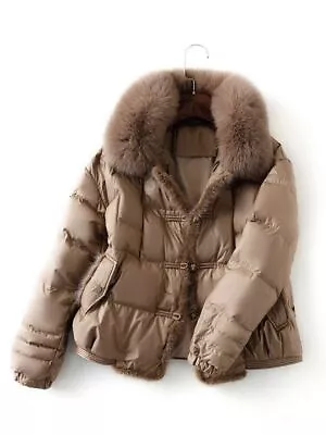 Winter Women Real Fur Collar 90% White Duck Down Jacket Ladies Puffer Coat • $118.51