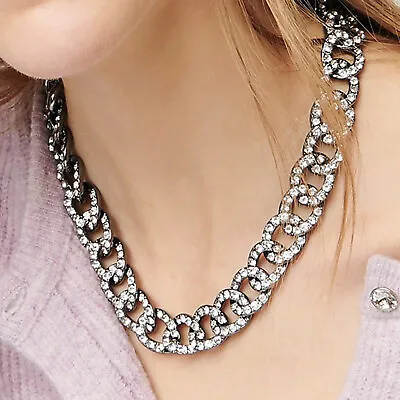 J Crew NWT $98 Pave Chain Necklace In Black With Crystal Rhinestones Pavé AF773 • $52.50